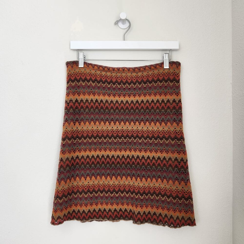 Vintage Y2K Xhilaration Zig Zag Crochet Knit Mini Skirt Fall Brown Orange L